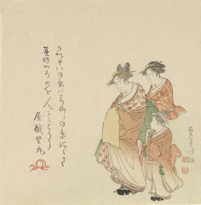 Kurtisane med to ledsagere, 1797. af Kubo Shunman