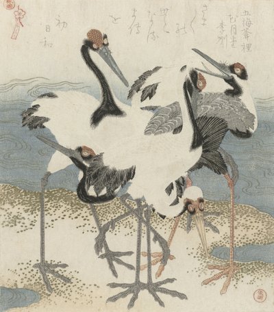Traner ved vandet, ca. 1816 (farvetræsnit) af Kubo Shunman