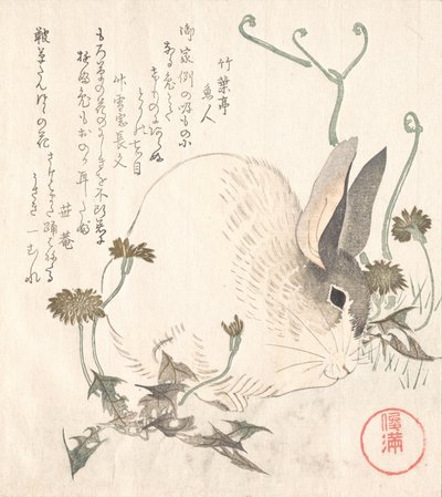 Hare og mælkebøtte, formentlig 1820. af Kubo Shunman