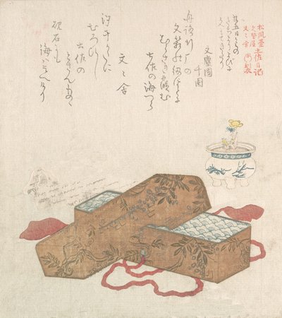 Brevkasse med brev og potteblomst, 1800-tallet. af Kubo Shunman