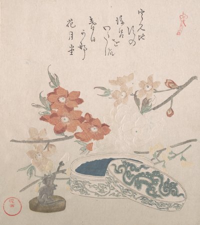 Peach Blossoms, a Seal and a Seal-box, 1800-tallet. af Kubo Shunman