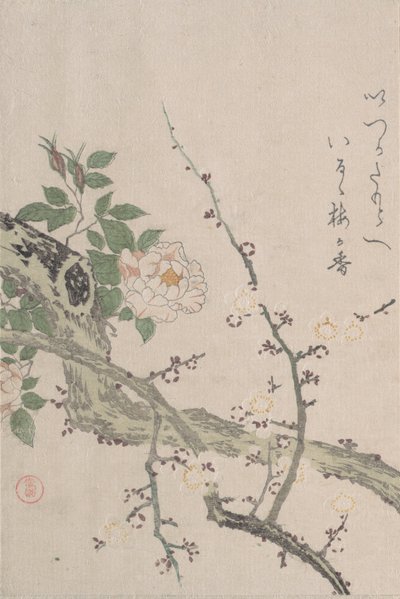 Roser og blommeblomster, 1800-tallet. af Kubo Shunman