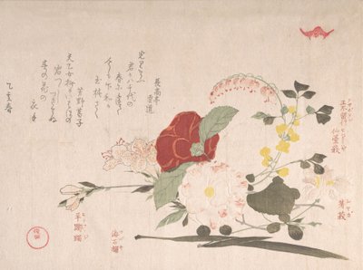Spring Rain Collection Harusame shu, vol. 2: Afskårne blomster: Klematis, Bus..., 1815 Oksens år. af Kubo Shunman