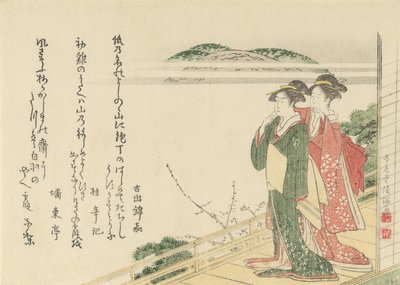 To unge kvinder på en veranda, 1796. af Kubo Shunman