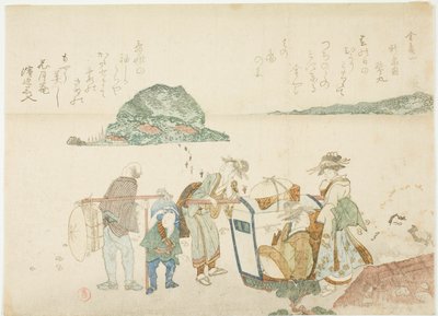 Besøgende til Enoshima, fra albummet "Mountains of the Four Quarters (Yomo no yama)" af Kubo Shunman