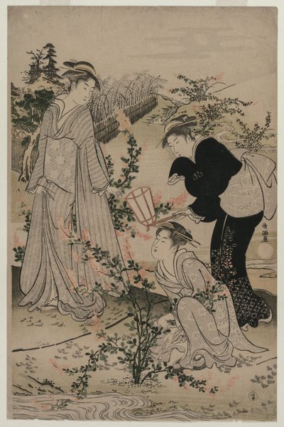 Kvinder skærer grene af Bush Clover; Noji Tama-floden i Omi-provinsen, fra en unavngiven serie af de seks Tama-floder af Kubo Shunman
