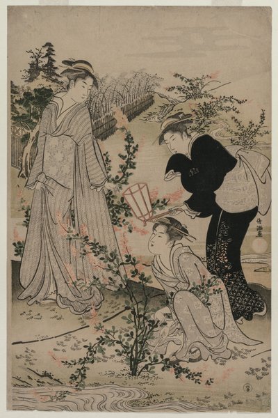 Kvinder skærer grene af Bush Clover, Noji Tama-floden i Omi-provinsen ..., slutningen af 1780