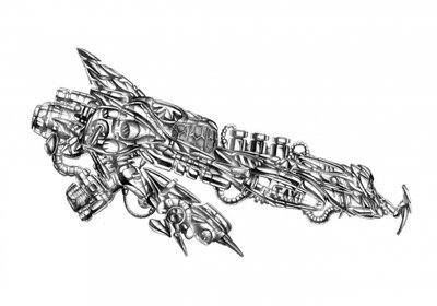 Science fiction-cyborg-kunsttegning, skitse 110 af Kulik