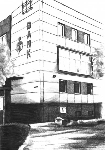 Skitse af Urban Bank-bygningen af Kulik