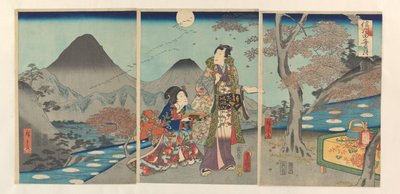 Månen spejlede sig i Shinanos rismarker Shinshû tagoto no tsuki (titel på objekt) af Kunisada (II) , Utagawa
