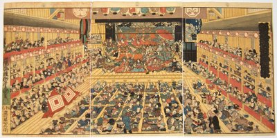 Odori Keiyo Edoe no Sakae: Tea t Reinterio rwith For a while Performanse, 1858 af Kunisada