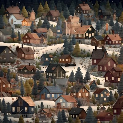Billede af huse i tegneseriestil 1 af Kurt Heppke