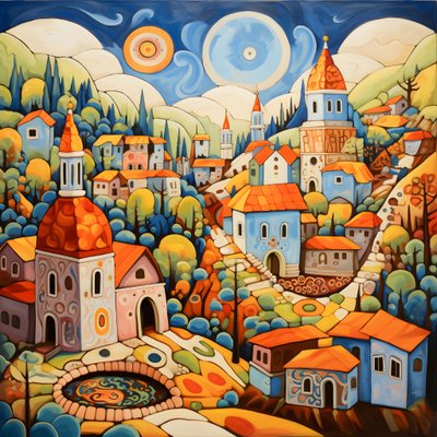 Maleri af en bulgarsk landsby, ortodokse kirke 4 af Kurt Heppke