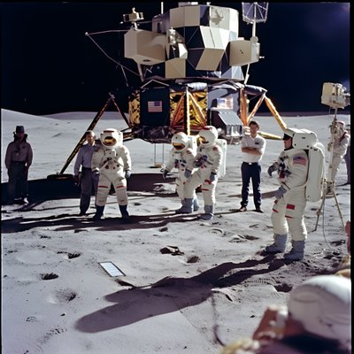 Gruppe mennesker med tv-kamera for at vise det falske Apollo 11-projekt 1 af Kurt Heppke