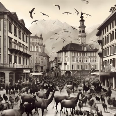 Innsbruck i et gammelt fotografi med elegante zebraer, måger, aber og lerfigurer. 4 af Kurt Heppke