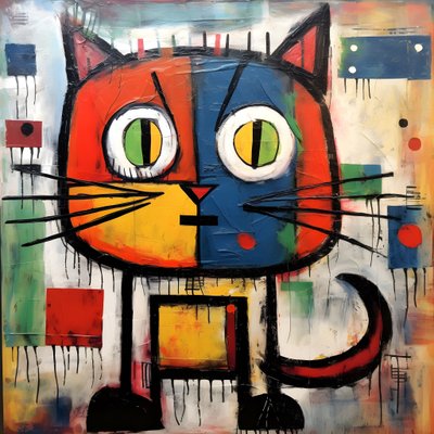 Sød kat, i stil med Picasso, Joan Miro og Basquiat 2 af Kurt Heppke