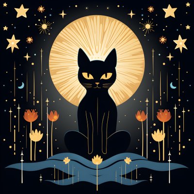 Kat i meditation sidder på en lotusblomst 1 af Kurt Heppke