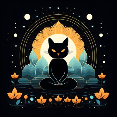 Kat i meditation sidder på en lotusblomst 3 af Kurt Heppke