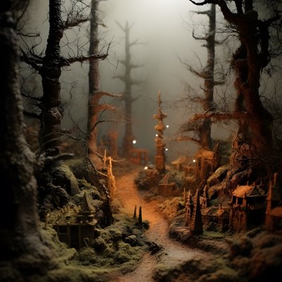 Miniature tilt-shift Halloween-skov med tågede træer og en uhyggelig atmosfære 4 af Kurt Heppke