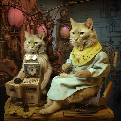Kaksi antropomorfista kissaa, Tomcat ja Cat, Kubrick Ian Synthetic 2 af Kurt Heppke