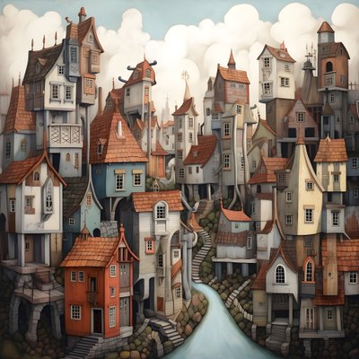 en by med liggende huse 4 af Kurt Heppke