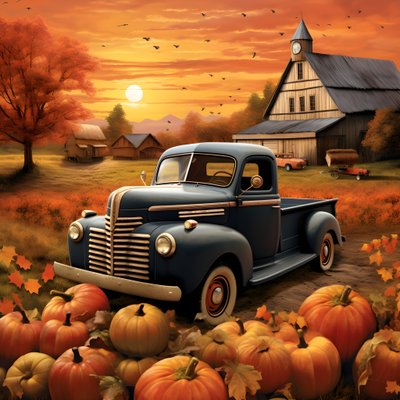 en vintage pickup truck på en efterårssolnedgangsaften 1 af Kurt Heppke