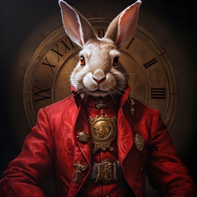 mandlig antropomorfisk kybernetisk ur punk android bunny, i rød frakke 3 af Kurt Heppke