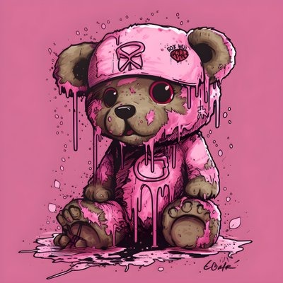 pink unisex bamse med en brun tatovering på panden 4 af Kurt Heppke