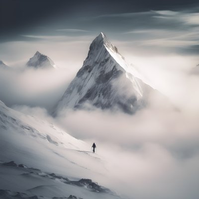 To personer på ski over et overskyet bjerg 1 af Kurt Heppke