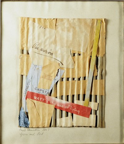Grøn og rød (grøn og rød) Collage af Kurt Schwitters (1887-1948) 1947 privat samling af Kurt Schwitters