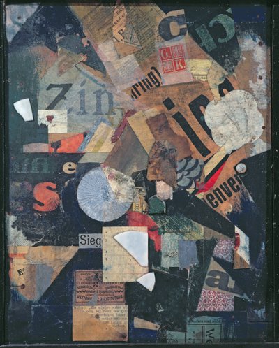 Victory (olie og collage på avis) af Kurt Schwitters
