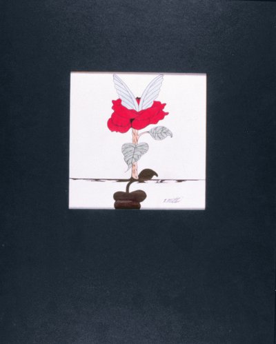 Blossoming Angel, 2005 (farveblyant og sort blæk på papir) af Kurtis L. Miller