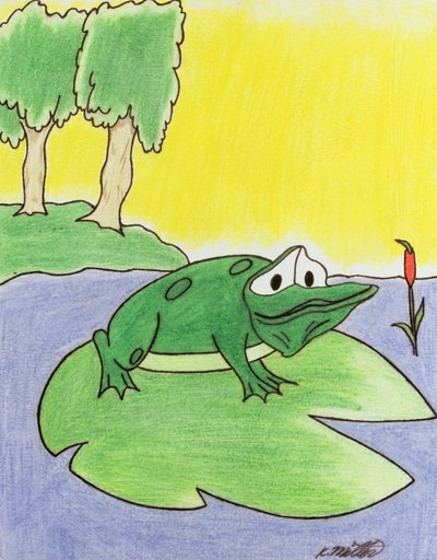 Lily Pad Frog, 2005 (farveblyant på papir) af Kurtis L. Miller