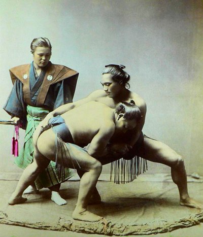 Sumobrydere, ca. 1880 (foto) af Kusakabe (attr. to) Kimbei