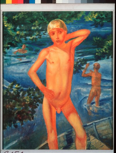 Drenge bader. Maleri af Kuzma Sergeevich Petrov Vodkin (Petrov-Vodkin) (Kouzma Petrov Vodkin) (Petrov-Vodkin) (1878-1939), olie på lærred af Kuzma Sergeevich Petrov Vodkin