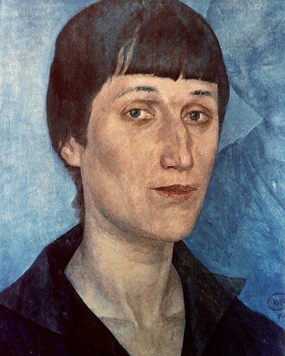 Portræt af Anna Akhmatova, russisk digter af Kuzma Sergeevich Petrov Vodkin