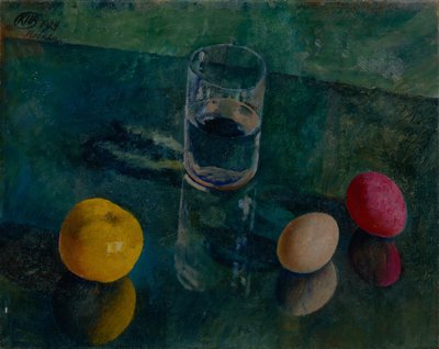 Stilleben mod en grøn baggrund, 1924 af Kuzma Sergeevich Petrov Vodkin