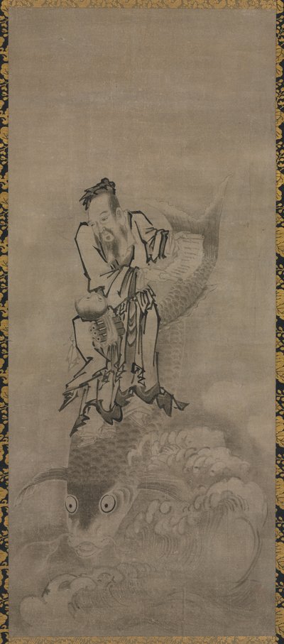 Hotei med Daoist Immortals: Immortal Riding Carp af Kyūseki Tomonobu