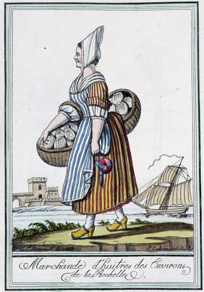 Østershandler omkring La Rochelle (Charente Maritime) - i "" Travel encyclopedia"" af J. Grasset St. Sauveur, Deron, Paris af L.F. Labrousse