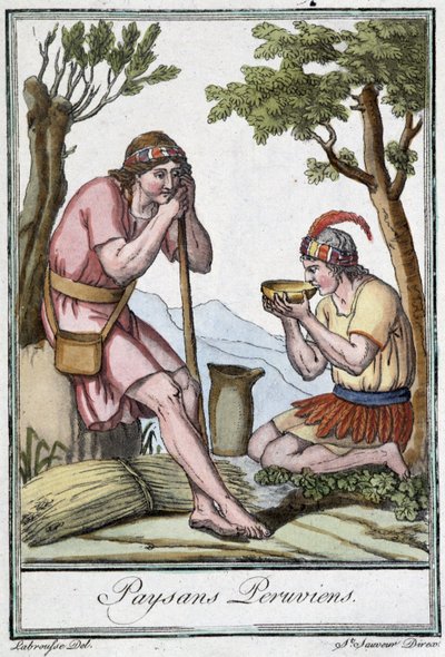 Perudian Peasants - i "" Encyclopedia of Travels"" af J. Grasset St. Sauveur, red. Paris af L.F. Labrousse