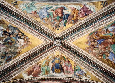 Kalkmalet hvælving af Giovanni da Fiesole kendt som Fra Angelico og Luca Signorelli, Kapel af Madonna di San Brizio, katedralen i Orvieto. Italien af L Fra Angelico and Signorelli