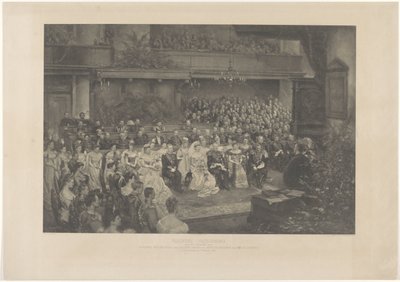 Højtidelig velsignelse af ægteskabet mellem dronning Wilhelmina af Holland og hertug Hendrik af Mecklenburg i Haag, den 7. februar 1901 (titel på objektet) af L. Angerer