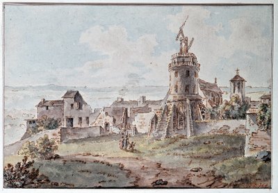 En Chappe-telegraf i toppen af et tårn af Goblain, slutningen af det 18. århundrede af L. Goblain
