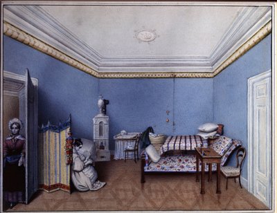 ""I soveværelset"" Akvarel af L. Hern (1800-tallet) 1835 A. Pushkin Memorial Museum, Sankt Petersborg af L. Hern