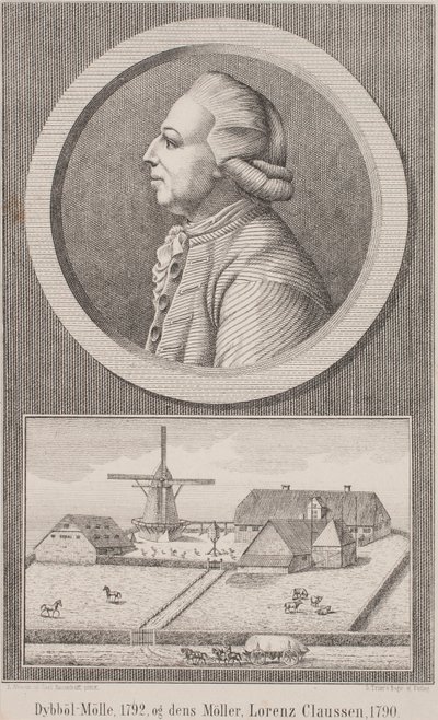 Dybbøl mølle, 1792, og dens møller Lorenz Claussen, 1790 af L. Nissen
