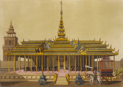Kongen af Siam henvender sig til hofmænd i sin pavillon, plade 69 fra Le Costume Ancien et Moderne af Jules Ferrario, indgraveret af Gaetano Zancon (1771-1816) udgivet ca. 1820