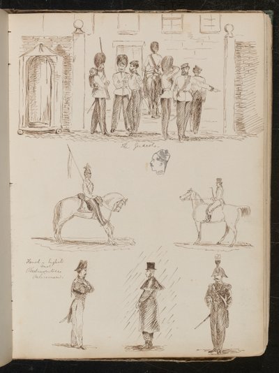 Studie af "vagterne", to studier af soldater til hest, tre studier af franske, engelske og piemontesiske politifolk af Lady Butler