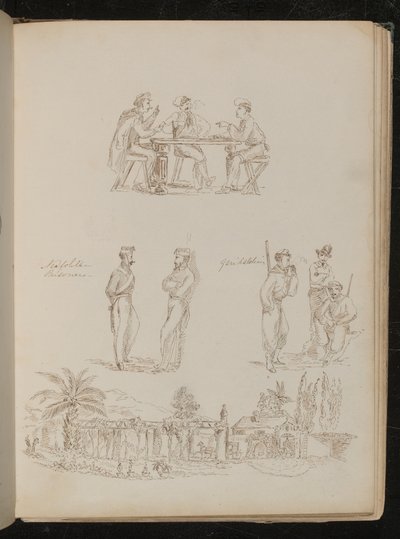 Tre soldater, der spiller kort, to "neopolitanske fanger" i samtale, tre "garibaldianere" i ro og mag og ryger, en genuesisk villa af Lady Butler