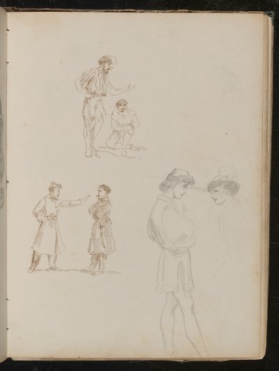 To penstudier af par soldater i samtale, en blyantstudie af to unge mænd i samtale af Lady Butler