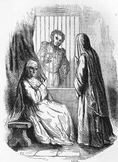 Illustration til hertuginde af Langeais, roman af Honore de Balzac (1799-1850) fra samling i flere bind med titlen Human Comedy, gravering af Laisne af Laisne Laisne